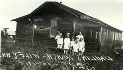 A black and white photo of the Dahlin Home