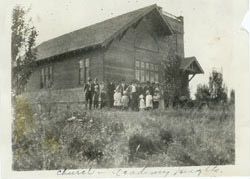 A black and white photo of First Church Dedication at it's dedication - 1920