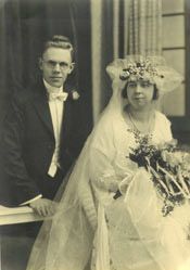 A black and white photo of the first wedding - Arthur Tissell and Helen Clasen